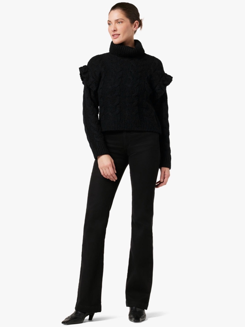 Joe’s Jeans Adeline Cable Knit Ruffle Shoulder Turtleneck Sweater M $278 NWT